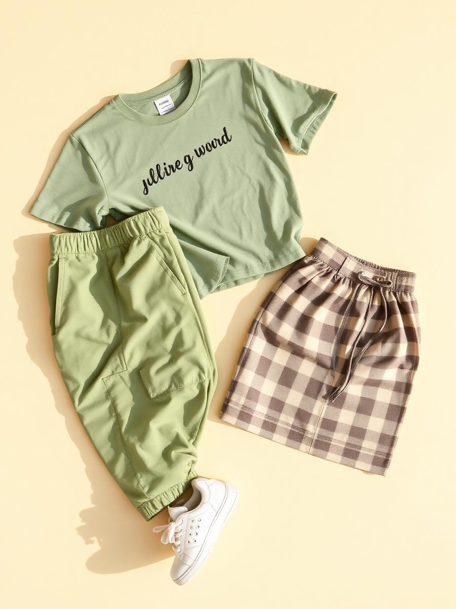 Folded sage green and cream teen clothing